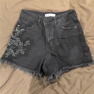 Zara Gray Embellished Jean Shorts
